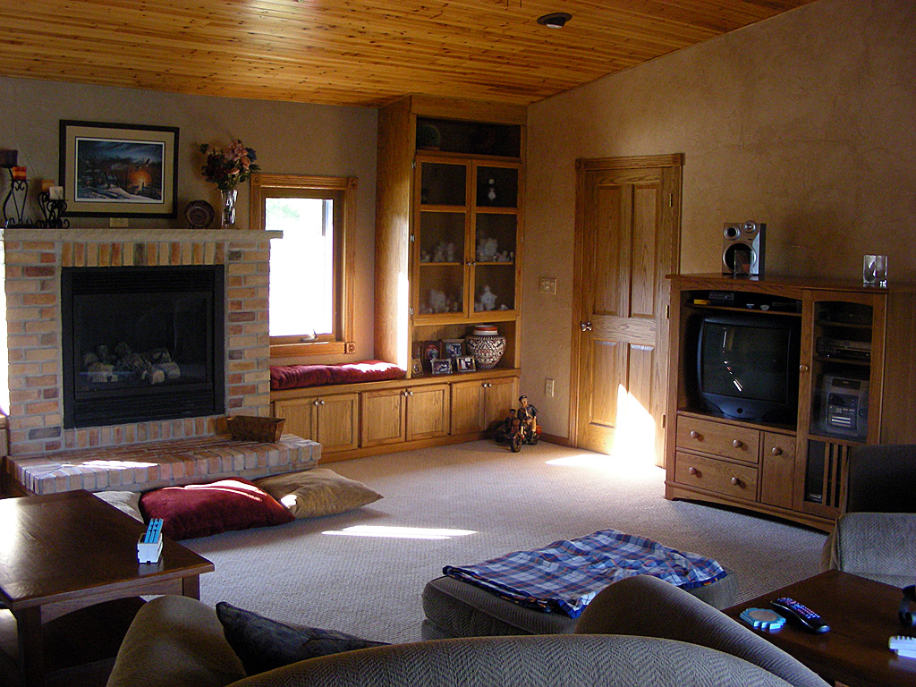 Notice the glass doors on the cabinets